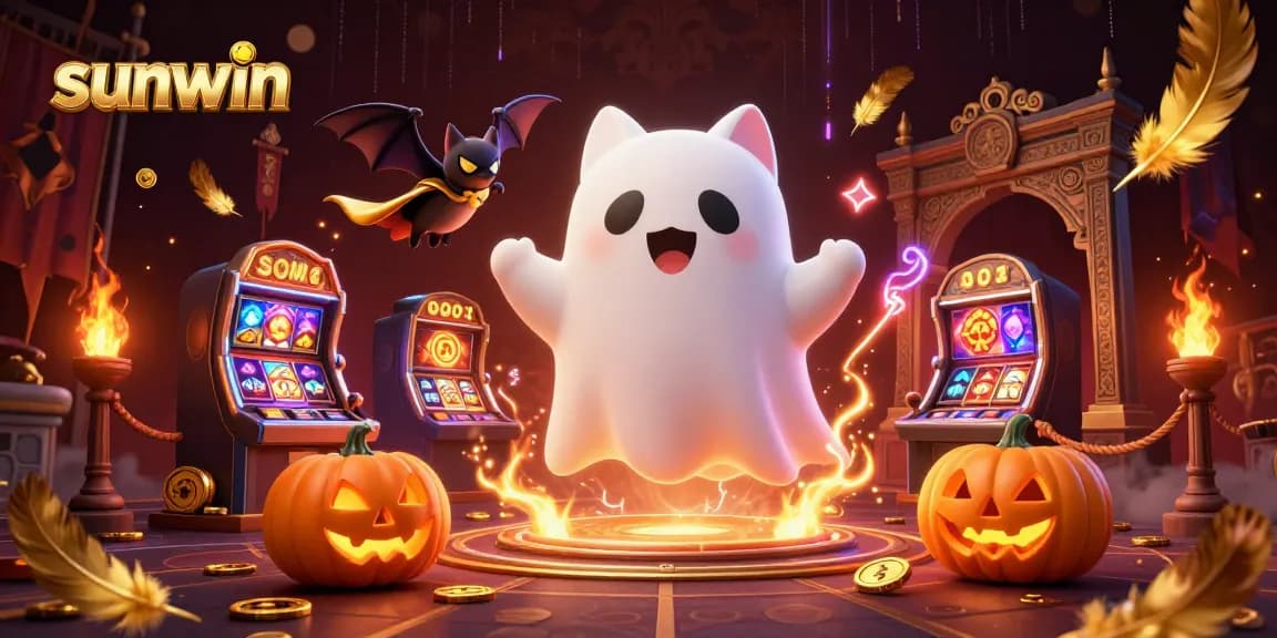 Join the thrilling game at Sunwin with a ghost cat and bat in a haunted casino.