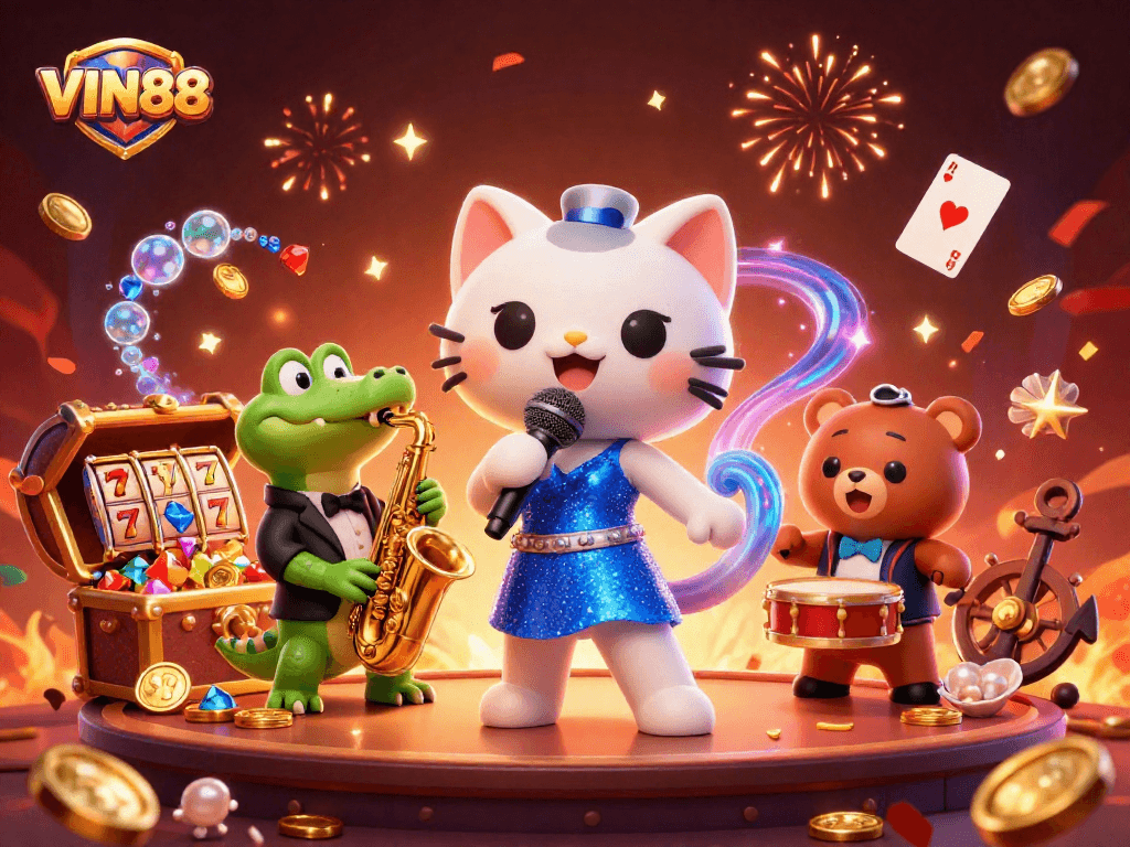 Engage with the excitement of VIN88 Casino featuring vibrant characters in an energetic scene.