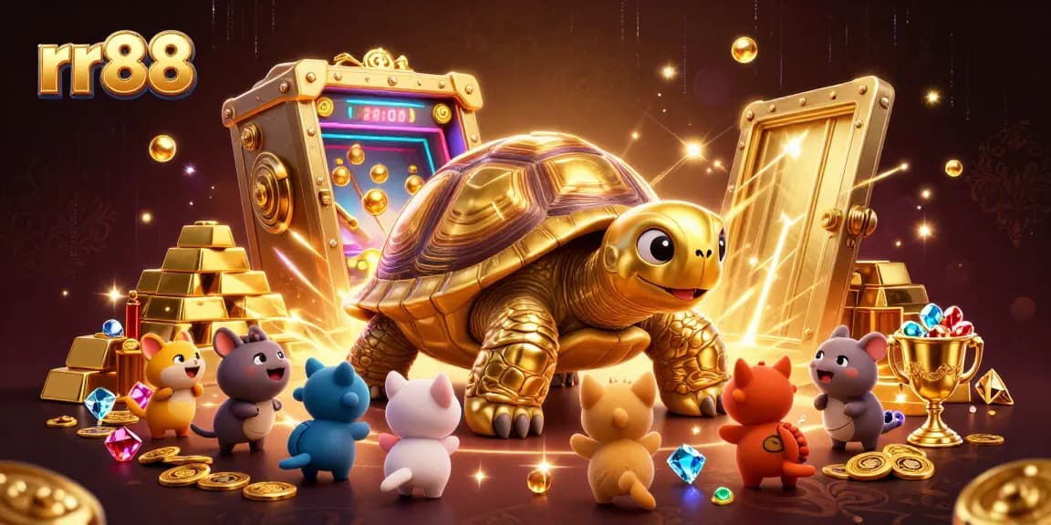 Experience thrilling wins at rr88 with a vibrant casino scene featuring golden treasures and lively characters.