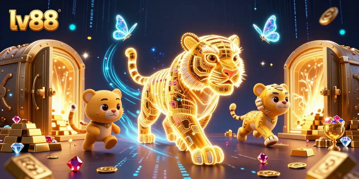 Experience the thrill of lv88 with a neon tiger in a vibrant digital casino.