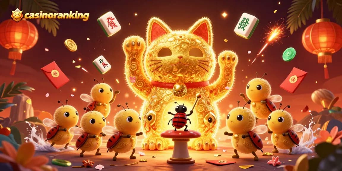 Play exciting casino games at casinoranking with a colorful lucky cat made of fireflies!