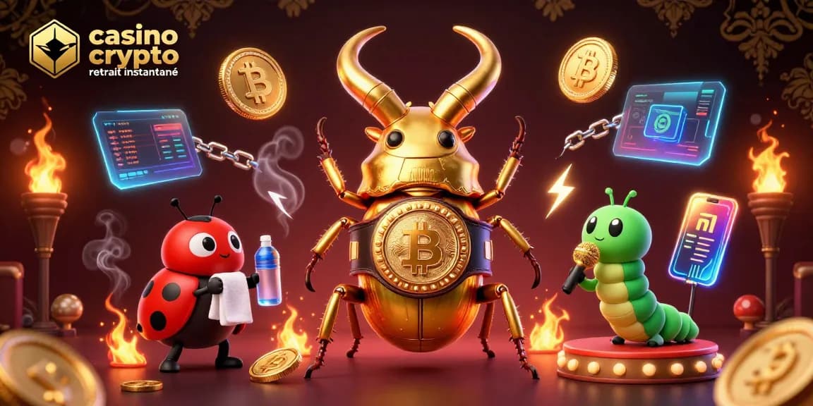 Découvrez l'univers du casino crypto retrait instantané au travers d'une illustration dynamique avec des éléments captivants.