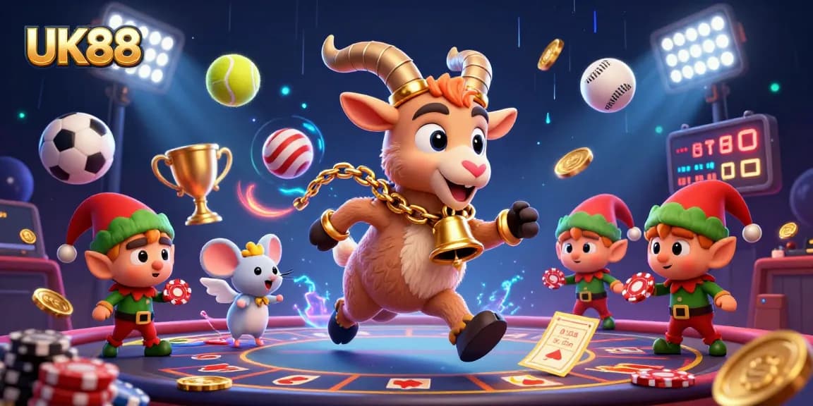 UK88 invites players to bet and win in an exciting casino scene filled with sports and festive energy.