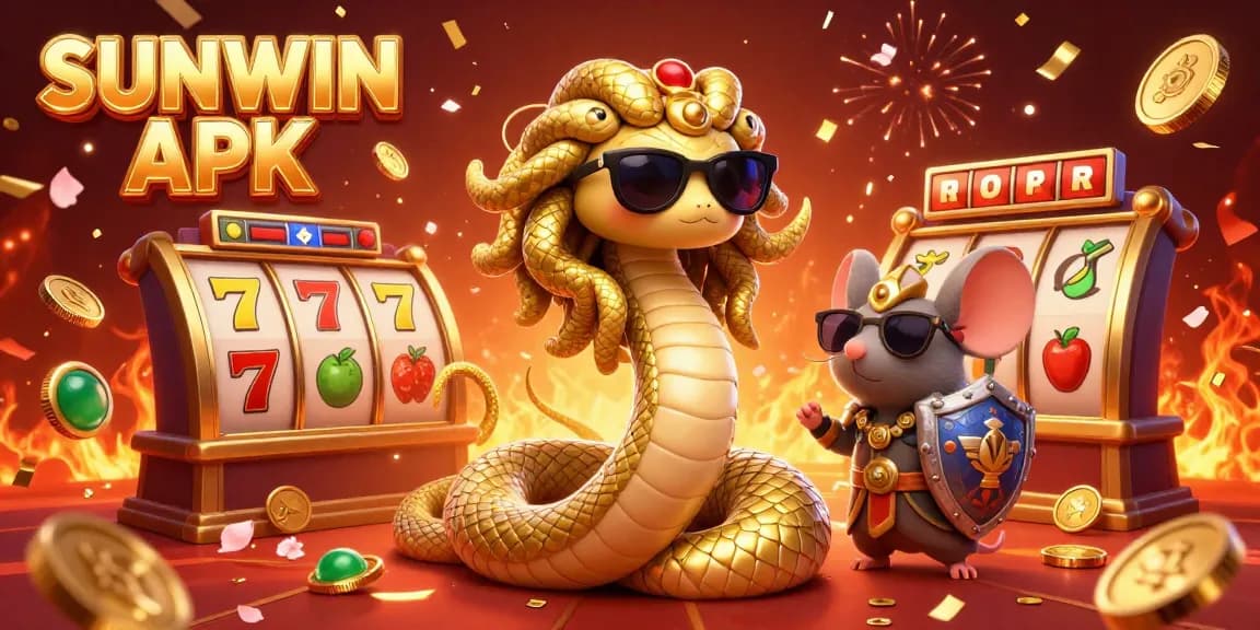 Experience dynamic gaming action with SUNWIN APK in a vibrant 3D casino illustration featuring Medusa and a warrior mouse.