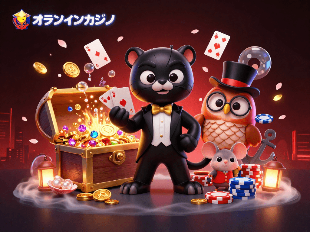オンラインカジノで楽しむカジノゲームの世界、幸運のモチーフや賭けによる戦略を具現化したデザイン。