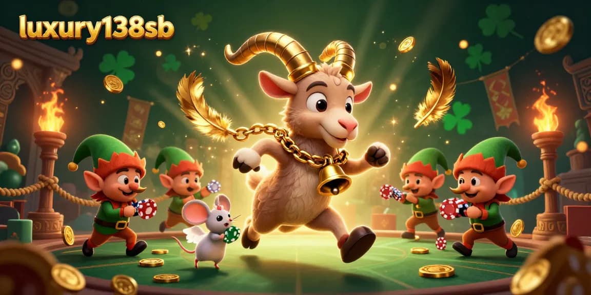 Join luxury138sb casino fun with Krampus and mischievous elves in a dynamic illustration.