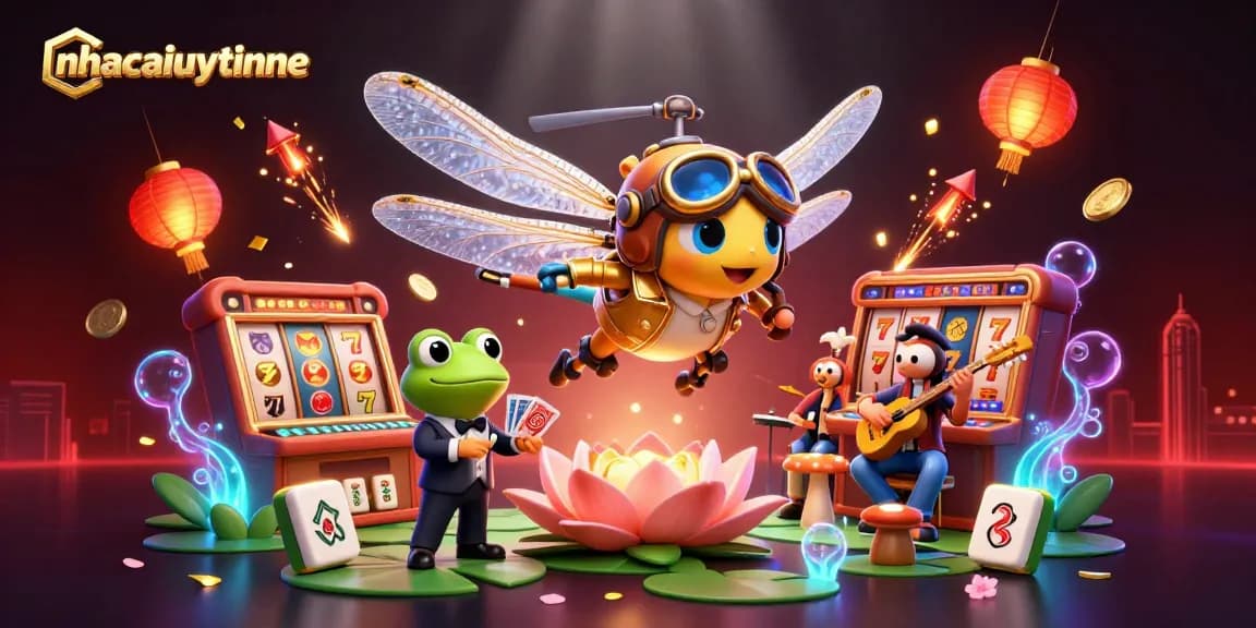 Navigating the vibrant world of gambling with nhacaiuytinne, featuring a lively casino scene with characters and games.