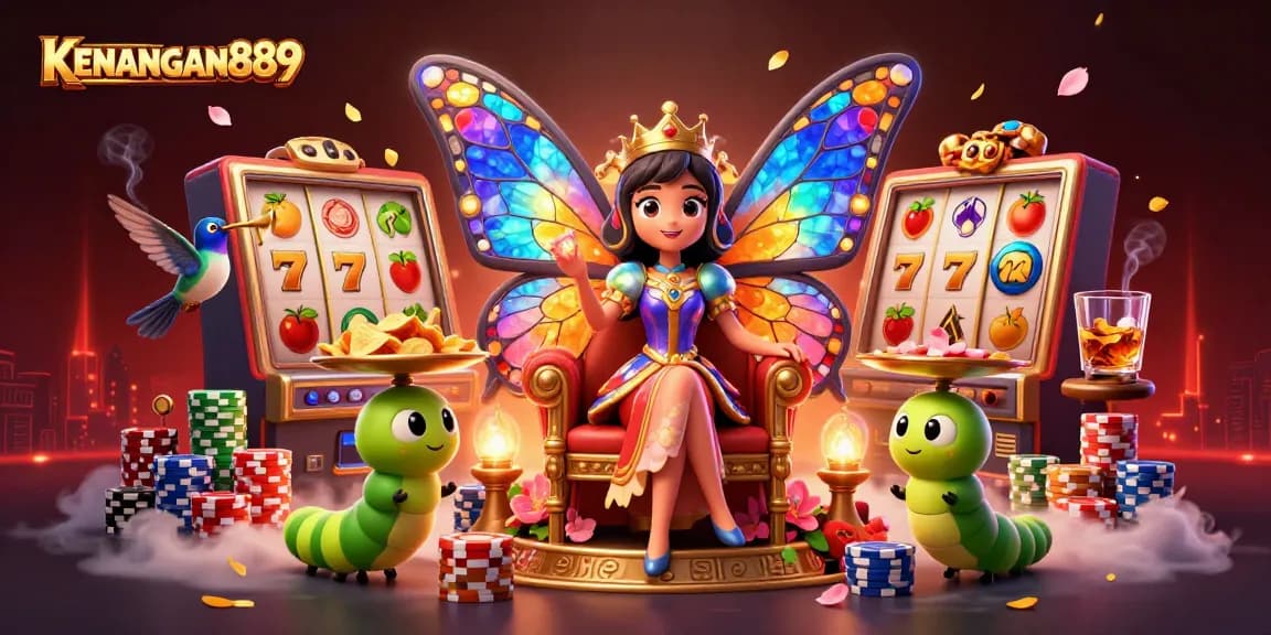 Play slots and win big with KENANGAN889’s vibrant 3D casino scene filled with excitement.