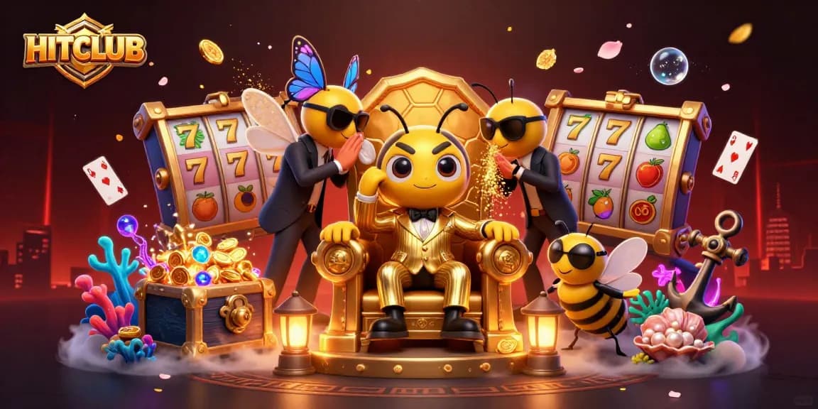 Experience the thrilling world of HITCLUB with a vibrant 3D casino illustration showcasing lively characters and dazzling game elements.