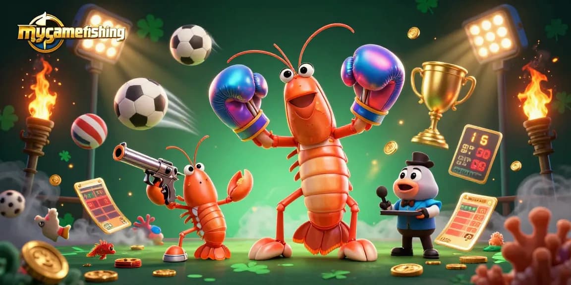 Experience thrilling action in mygamefishing as the mantis shrimp and friends celebrate with sports betting fun.