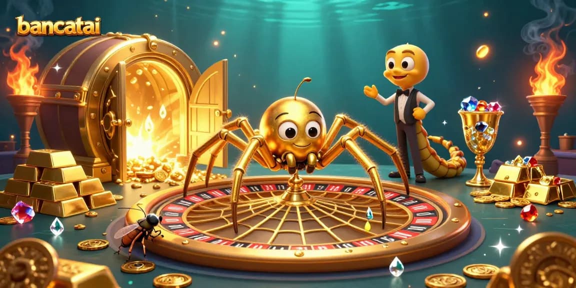 Bancatai spins excitement with a roulette wheel web as a fly bets in a 3D casino illustration.