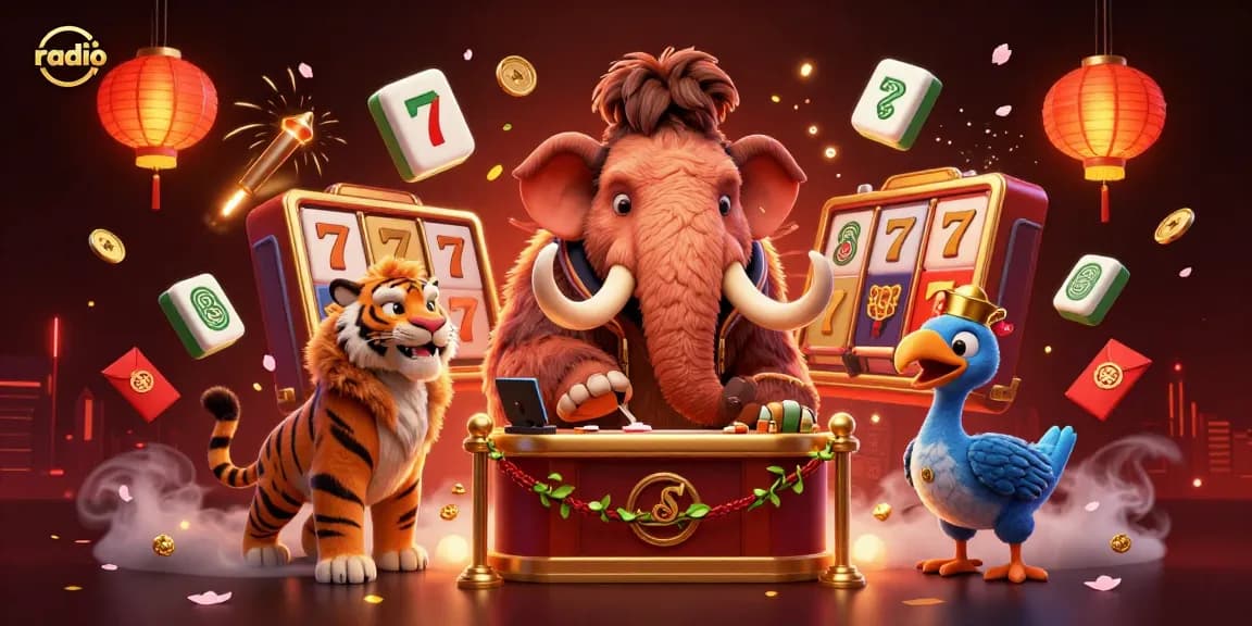 Experience the thrill of radio gaming with vibrant casino characters and dynamic slot elements.