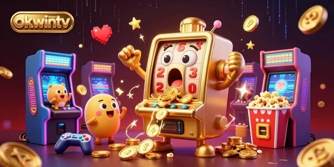 Betting on okwintv, the golden slot machine celebrates a jackpot with vibrant casino elements.