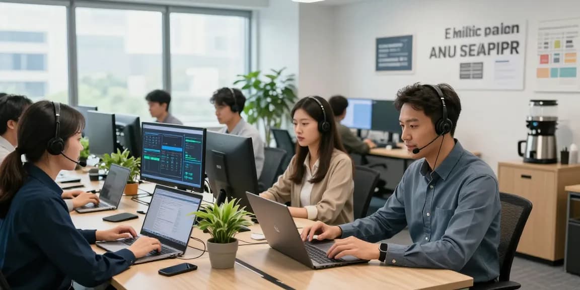 IT support business technician assisting team with proactive solutions in modern office.