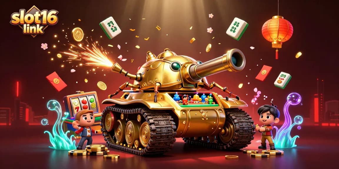 Experience the excitement of slot16 link with a vibrant casino scene featuring a golden beetle tank.