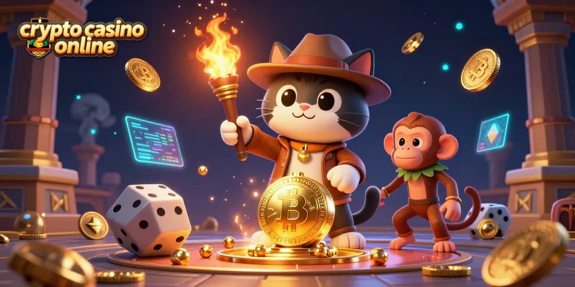 Scopri l'emozione del crypto casino online con una cat esploratrice in un tempio, circondata da monete criptate e ologrammi.