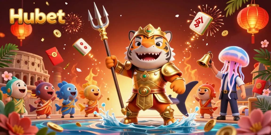 Experience thrilling gameplay at Hubet with a vibrant underwater scene featuring a golden shark and festive elements.