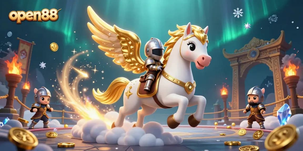 Experience thrilling gaming adventures at open88 with an epic knight on a celestial horse.