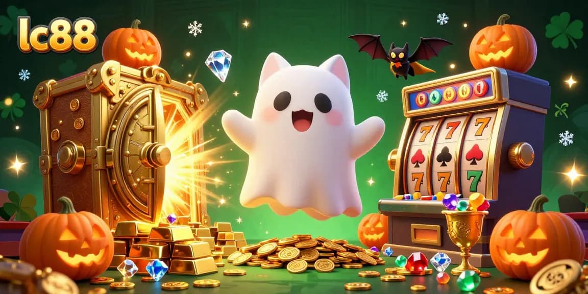Experience thrilling gameplay at lc88 with vibrant slot machines and a friendly ghost cat companion!