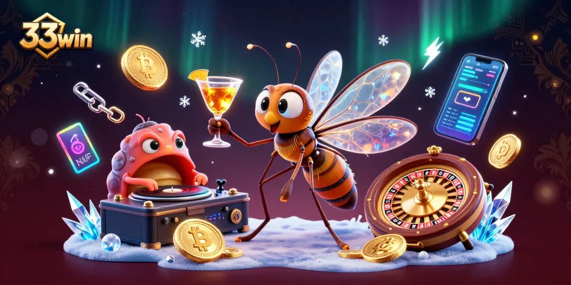 Experience the fun of 33win with vibrant 3D characters and casino elements in a vibrant scene.