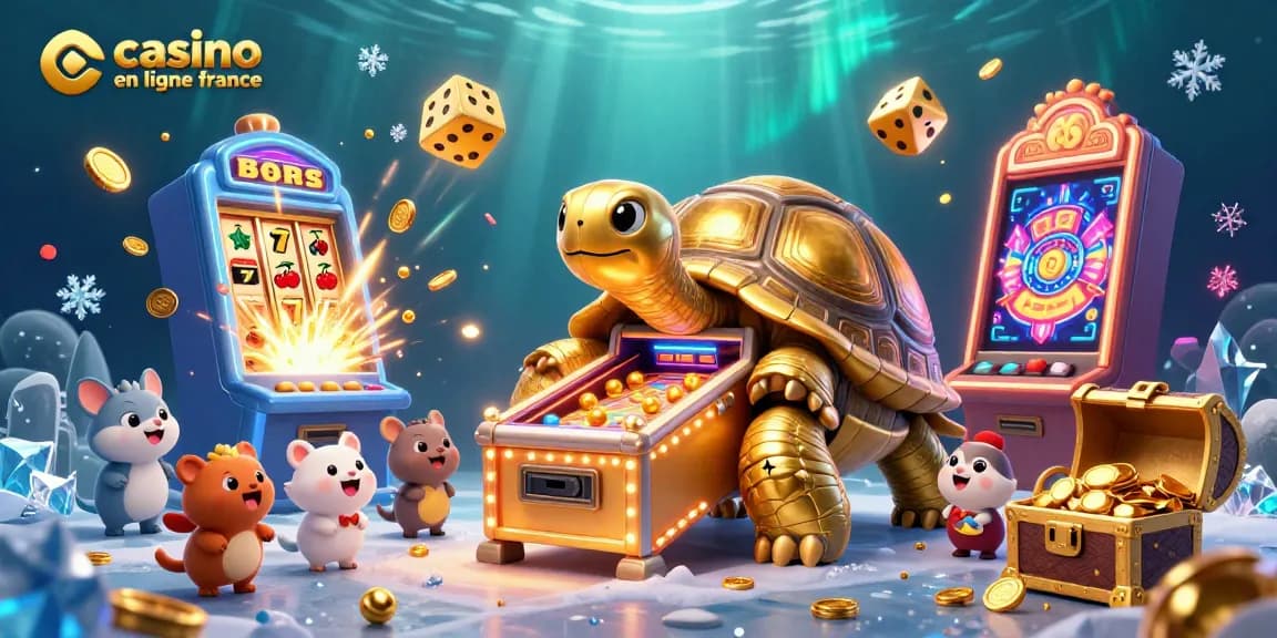 Atteindre des jackpots dans un casino en ligne France avec une tortue géante et des éléments ludiques captivants.