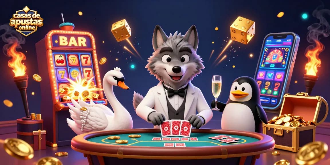 Apostar en casas de apuestas online con un lujoso ambiente de casino y animales elegantes.