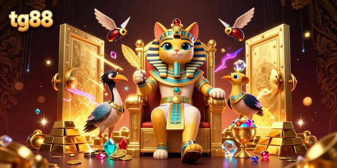 Engage with tg88's vibrant world of online gaming, exploring riches and treasures in a 3D casino illustration.