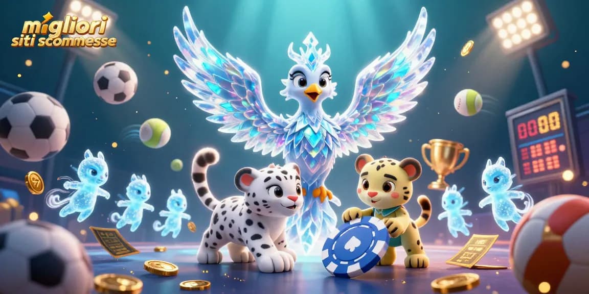 Scopri i migliori siti scommesse con offerte emozionanti e un'illustrazione vibrante di personaggi unici che interagiscono nel mondo delle scommesse.