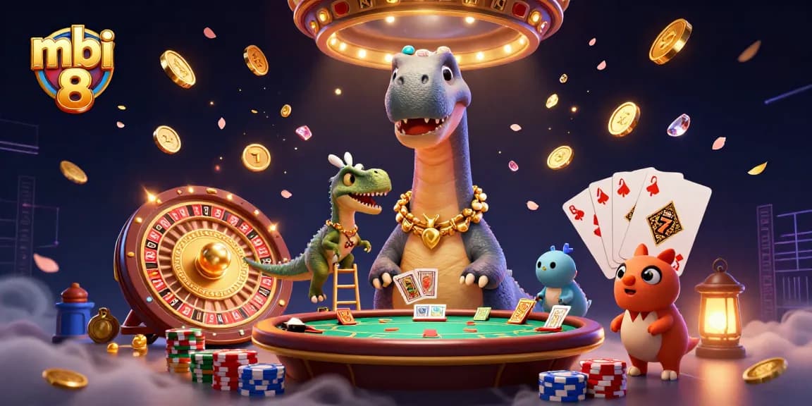 Experience thrilling gaming action at mbi 8 with a vibrant casino scene featuring dynamic characters and exciting game elements.