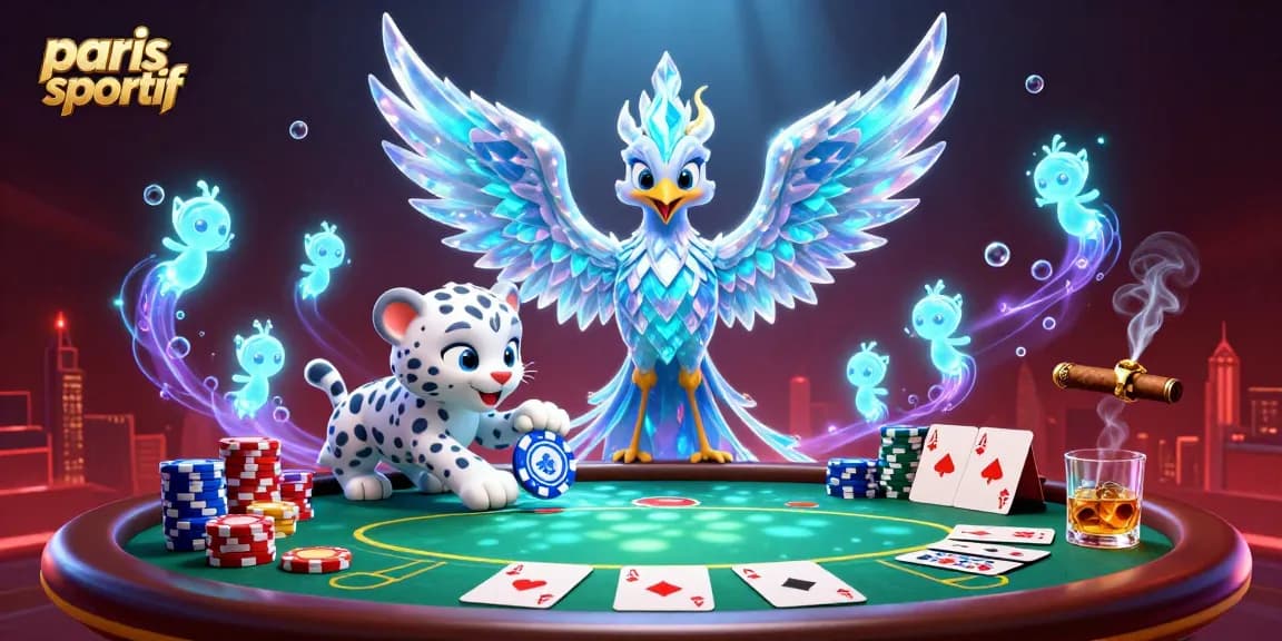 Découvrez les paris sportifs avec un phoenix de glace et un léopard dans un univers dynamique de poker.