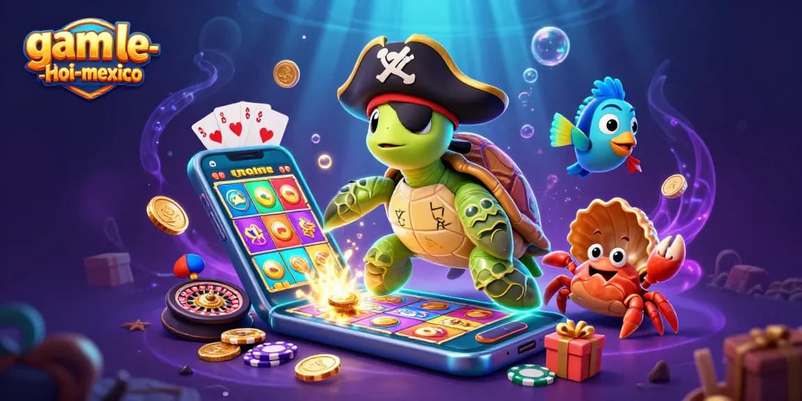 Experience thrilling spins in game-le-hoi-mexico with a vibrant 3D pirate turtle scene featuring exciting slot game elements.