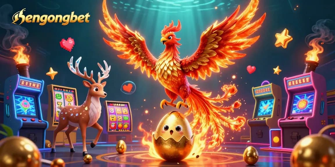 Hengongbet showcases a vibrant phoenix scene with exciting slot elements for online gaming.