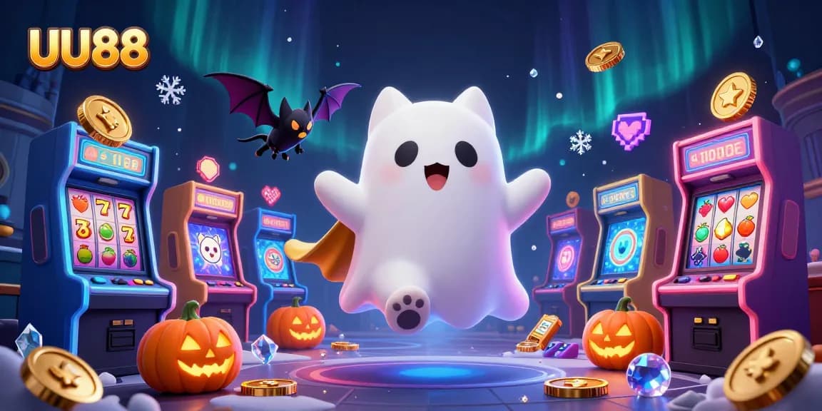 Experience the enchanting gambling world of UU88 with spooky visuals of ghost cats and jackpots.