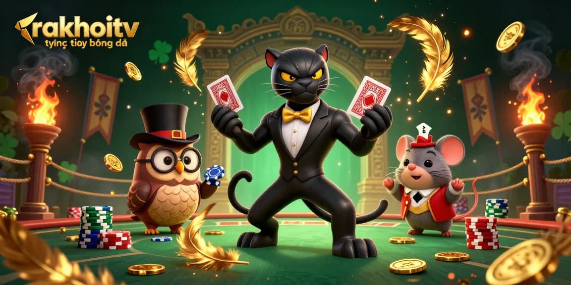 Engage with rakhoitv trực tiếp bóng đá through a vibrant 3D scene featuring unique characters and gambling elements.