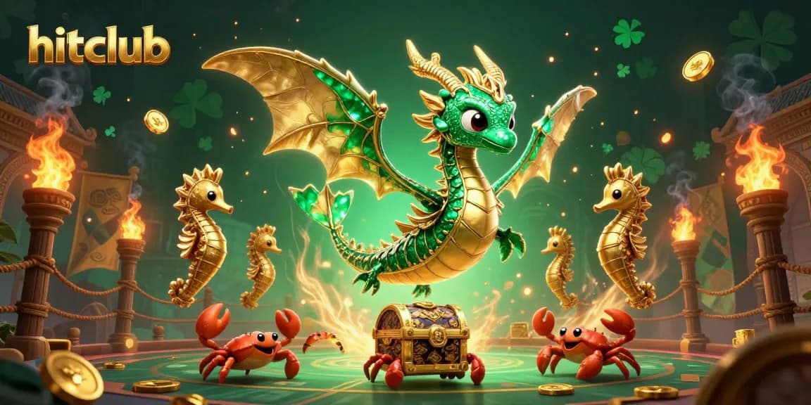 Experience hitclub excitement with a 3D sea dragon guarding treasures amid vibrant casino elements.