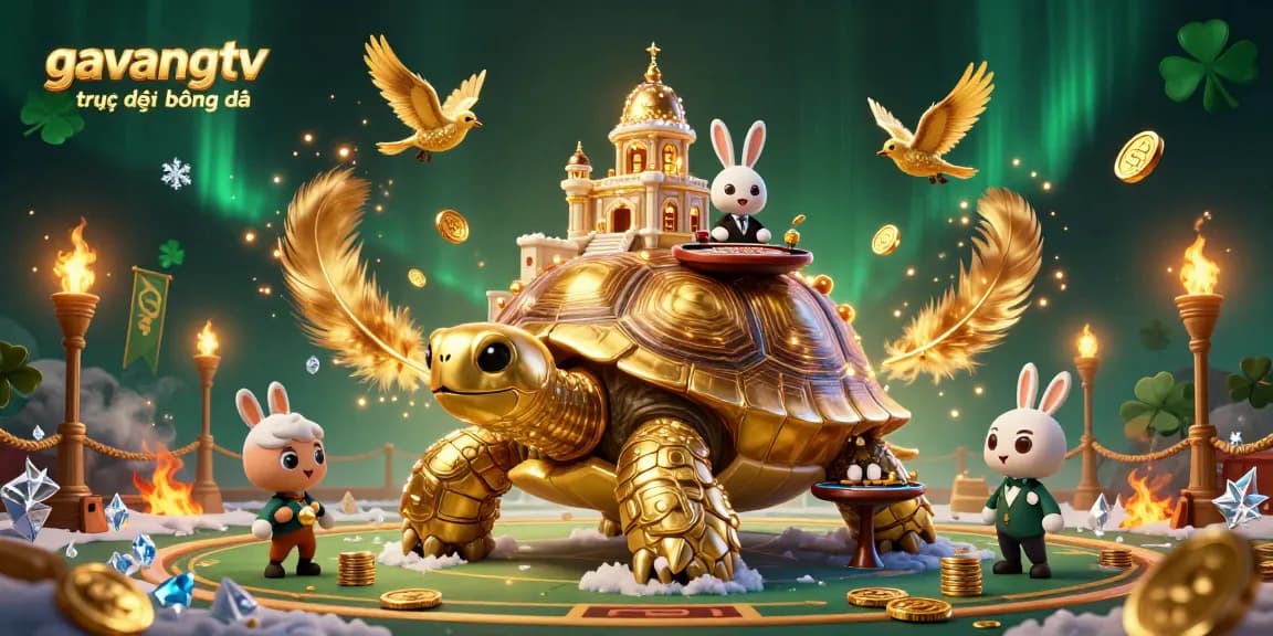 Bet on sports with gavangtv trực tiếp bóng đá, featuring a golden tortoise casino and lively scene.