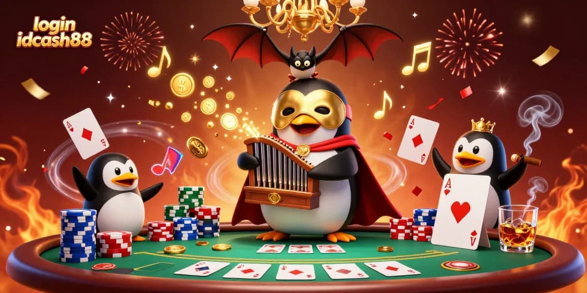 Engage with the vibrant gaming scene of login idcash88, featuring playful characters and exciting casino elements.