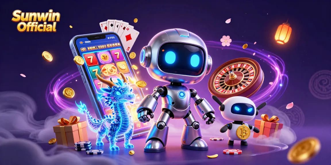 Activate gameplay excitement with Sunwin Official's vibrant casino scene featuring neon elements and dynamic game symbols.