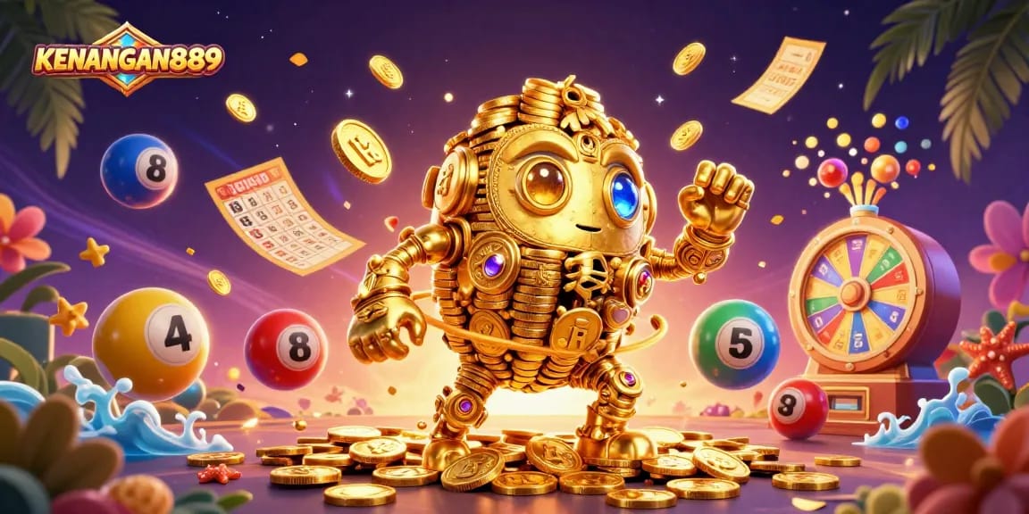 Experience the thrill of KENANGAN889 with spinning prizes, slot symbols, and dynamic elements.