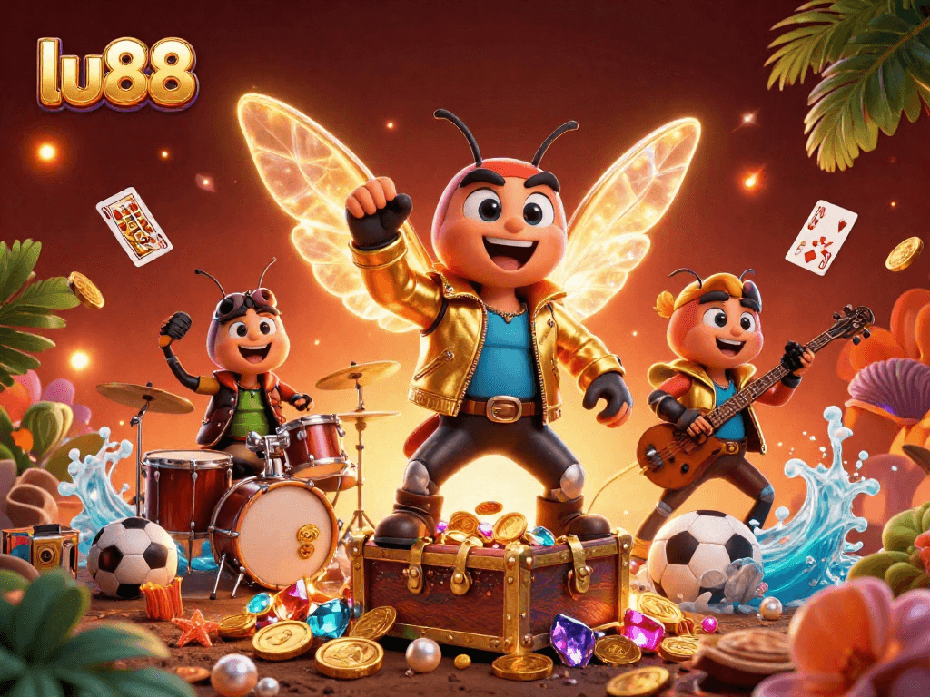 Experience the vibrancy of lu88 with a rich 3D illustration showcasing an energetic casino atmosphere.