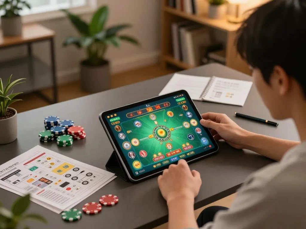 TaiXiuOnlineGo user enjoying an exciting online game session, showcasing Tài Xỉu gameplay with strategy notes visible.