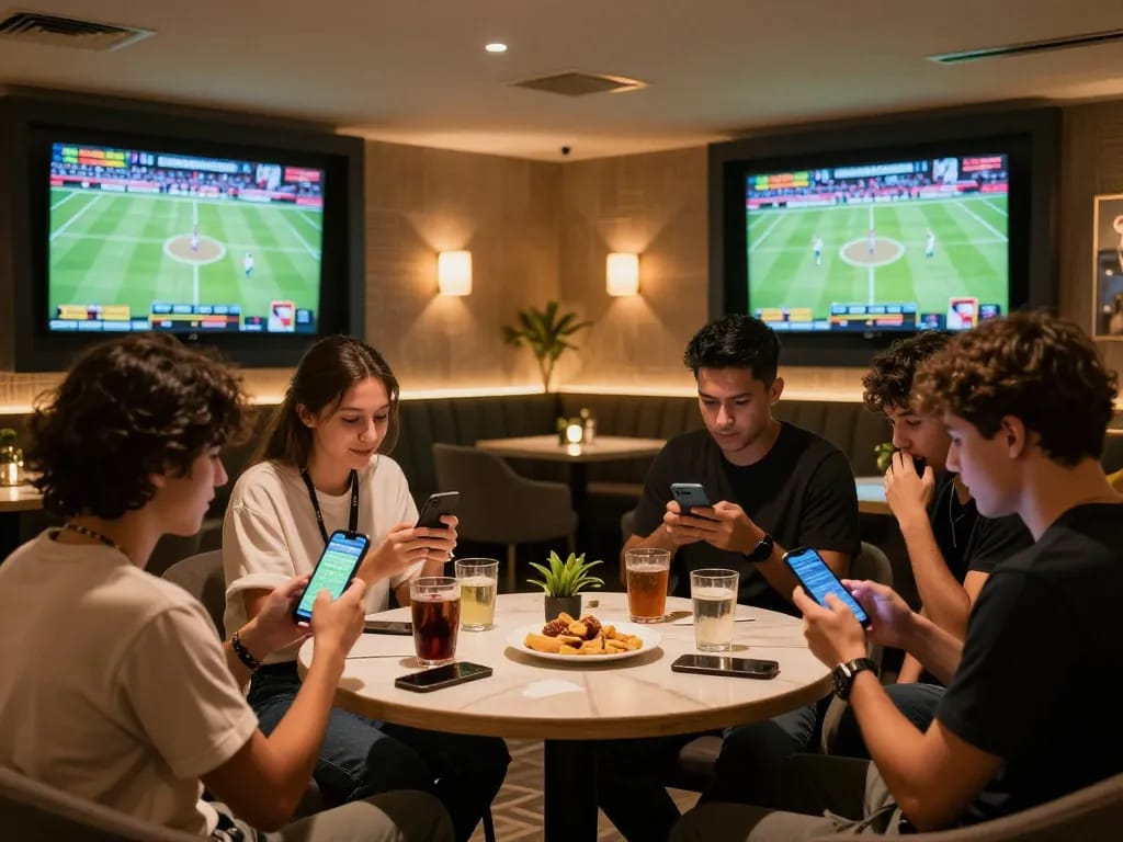 Friends engaged in live sports betting using the sunwingo app, sharing excitement and strategy.