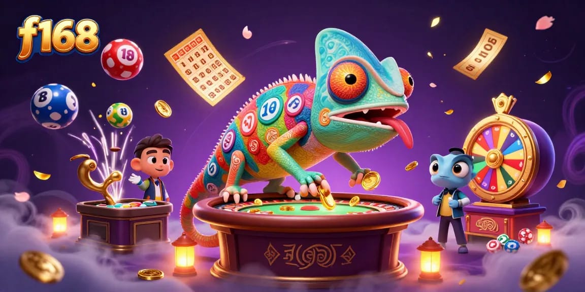 Play exciting games at f168 with colorful lottery balls and your chameleon casino host!