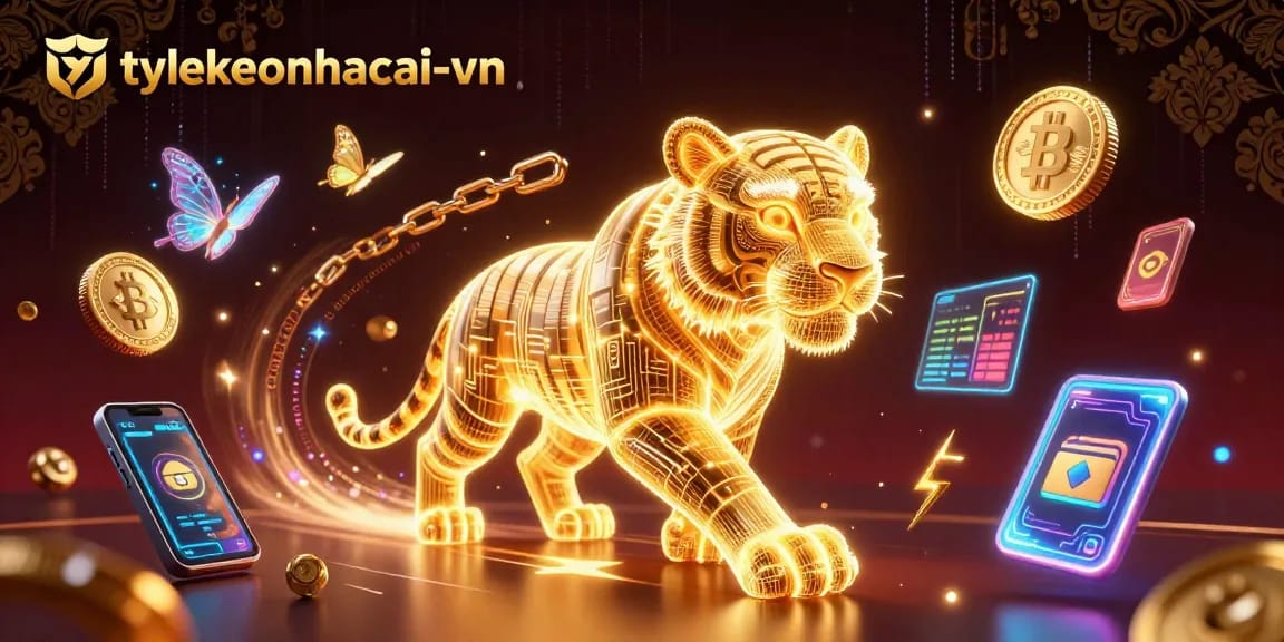Experience the thrilling digital realm of tylekeonhacai-vn with neon elements and crypto visuals.
