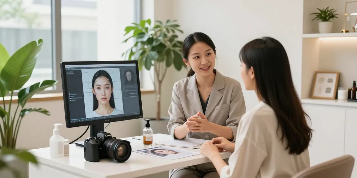 ClinicEvo cheaper than QOVES consultation scene in a modern beauty clinic.