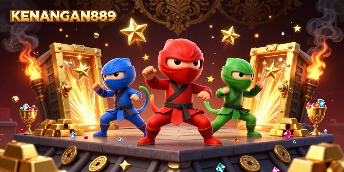 Experience winning action with KENANGAN889 as chameleon ninjas show off skills amidst treasure and fortune.