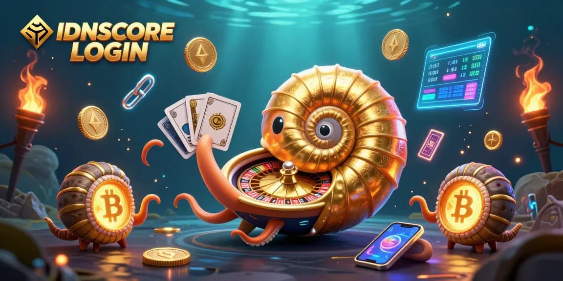 Experience the excitement of IDNSCORE LOGIN with dynamic casino action, showcasing vibrant crypto elements.