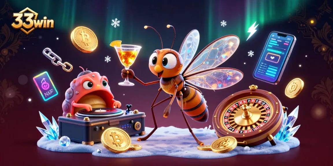 Experience the fun of 33win with vibrant 3D characters and casino elements in a vibrant scene.