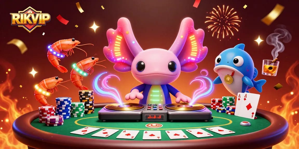 Experience thrilling gameplay at RIKVIP while watching an energetic 3D party scene unfold.