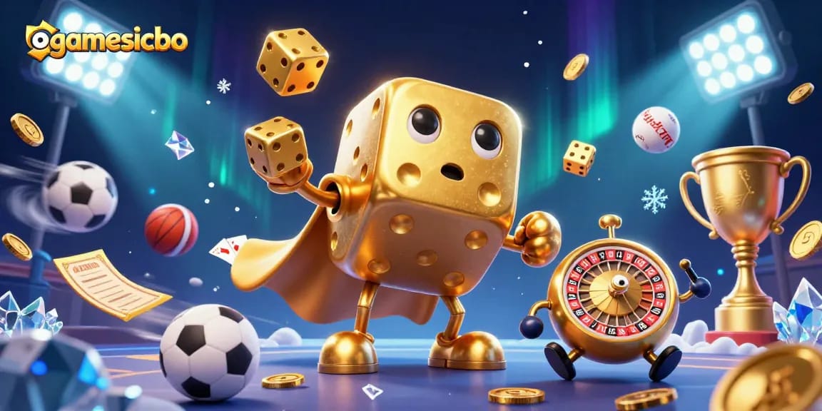 Experience gamesicbo with a dynamic golden dice golem showcasing lively casino elements.